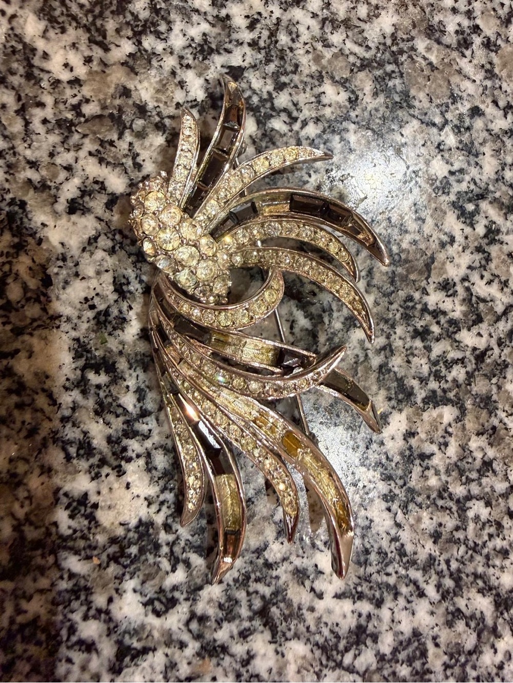 Silver Crystal Floral Swirl Brooch - Women Jewelry